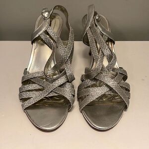 Alfani Alisa Silver Sparkly Strappy Heel Sandals Size 7.5M